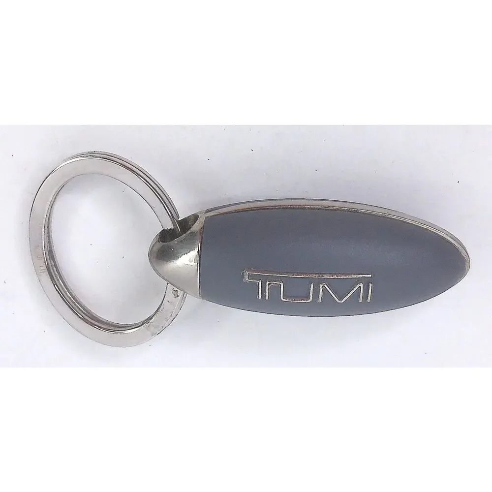 Vintage Tumi Luxury  Gunmetal Oval Keyring Fob Promo Keychain Luggage Tag